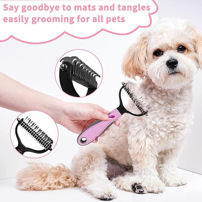 6-Piece Pink Grooming Brush dogs & Cat, Dog hair brush for Grooming small dogs, Puppy Brush for Small Dogs, Includes Bunny Nail Clippers with Case Pink, Easy to Transpor