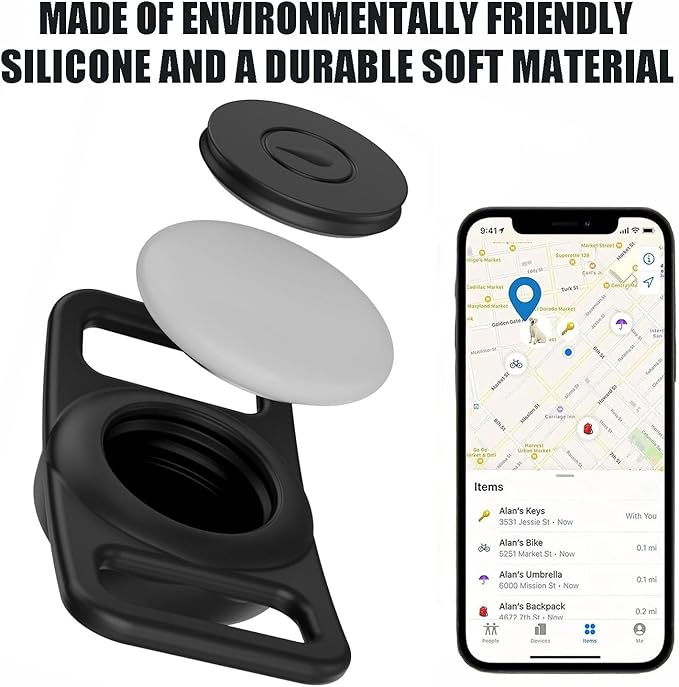 2 Pcs Black Anti Lost Silicone Protective Case Compatible with Airtag for Dog Cat Pet Collar