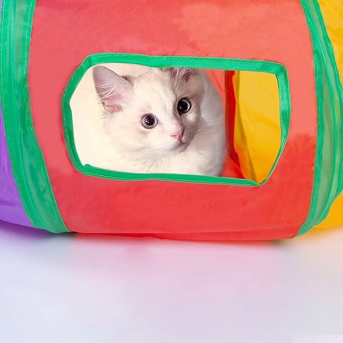 Sheldamy Cat Tunnel, S-2-Way Cat Tunnels for Indoor Cats, Collapsible Cat Play Tunnel, Interactive Toy Maze Cat House with 1 Play Ball for Cats, Puppy, Kitty, Kitten, Rabbit (Multicolor)