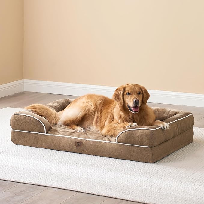 EHEYCIGA Orthopedic XL Dog Beds, Waterproof Memory Foam Dog Bed for Extra Large Dogs, Non-Slip Bottom and Egg-Crate Foam Big Dog Couch Bed with Washable Removable Cover, Camel