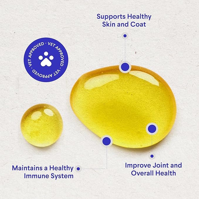 Wonder Paws Fish Oil for Dogs - Omega 3 for Dogs from Alaskan Salmon, Cod & Krill Oil - EPA DHA Fatty Acids - Less Shedding & Itching - Skin, Joint, Immune & Heart Health - Liquid Supplement (32 oz)