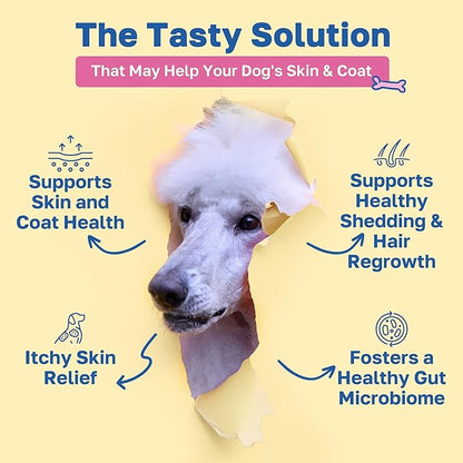 Happy Paws Skin and Coat Supplement for Dogs, Shedding & Dog Hair Growth Support for All Breeds & Ages, Made with Coconut Oil & Vitamin B12, Vegan Chicken Flavor, Organic, Non GMO, 100 Soft Chews