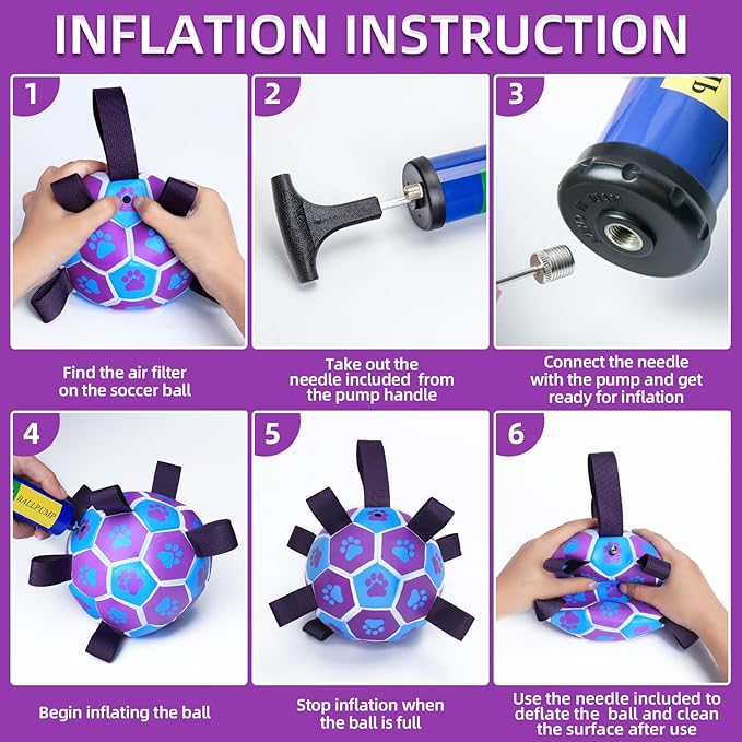 QDAN Dog Ropes Toys Soccer Ball with Straps, Interactive Dog Toys for Tug of War, Puppy Birthday Gifts, Dog Tug Toy, Dog Water Toy, Durable Dog Balls for Medium Dogs-Blue（6 Inch）