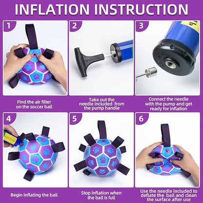 QDAN Dog Ropes Toys Soccer Ball with Straps, Interactive Dog Toys for Tug of War, Puppy Birthday Gifts, Dog Tug Toy, Dog Water Toy, Durable Dog Balls for Medium Dogs-Blue（6 Inch）