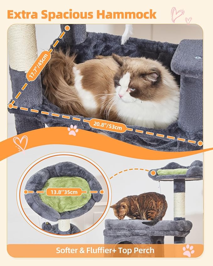 Taoqimiao 83In Heavy Duty Cat Tree, Suitable 20lb+ Large Cats, XXL-Cat Tower for Indoor Cats Large Adult, 2 Luxurious Cat Cando with 8 Scratching Posts,Oversized Metal Hammocks,Smoky Gray MS032G