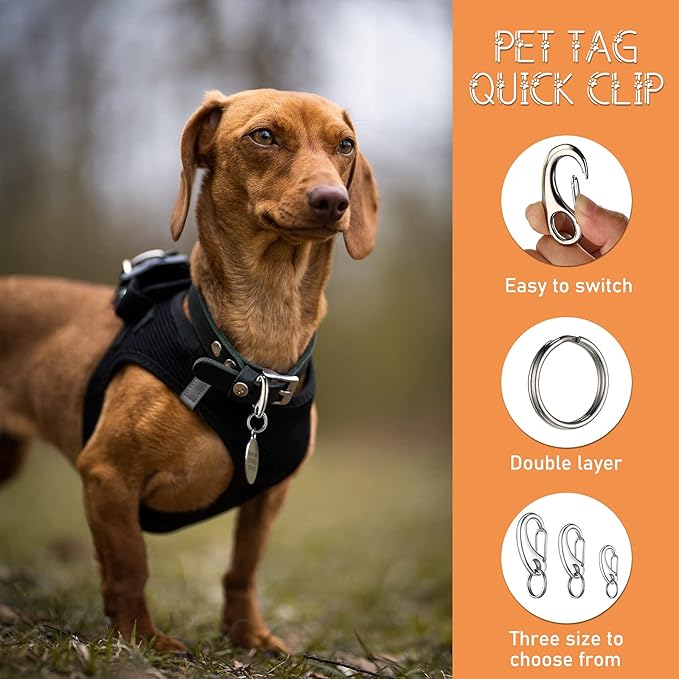 18 Pieces Leash Dog Tag Clip Pet ID Tag Pet Tag Clip Quick Clip Combos Pet ID Tag with Rings, Stainless Steel Quick Clips Pet ID Tag Holder for Dog Cat