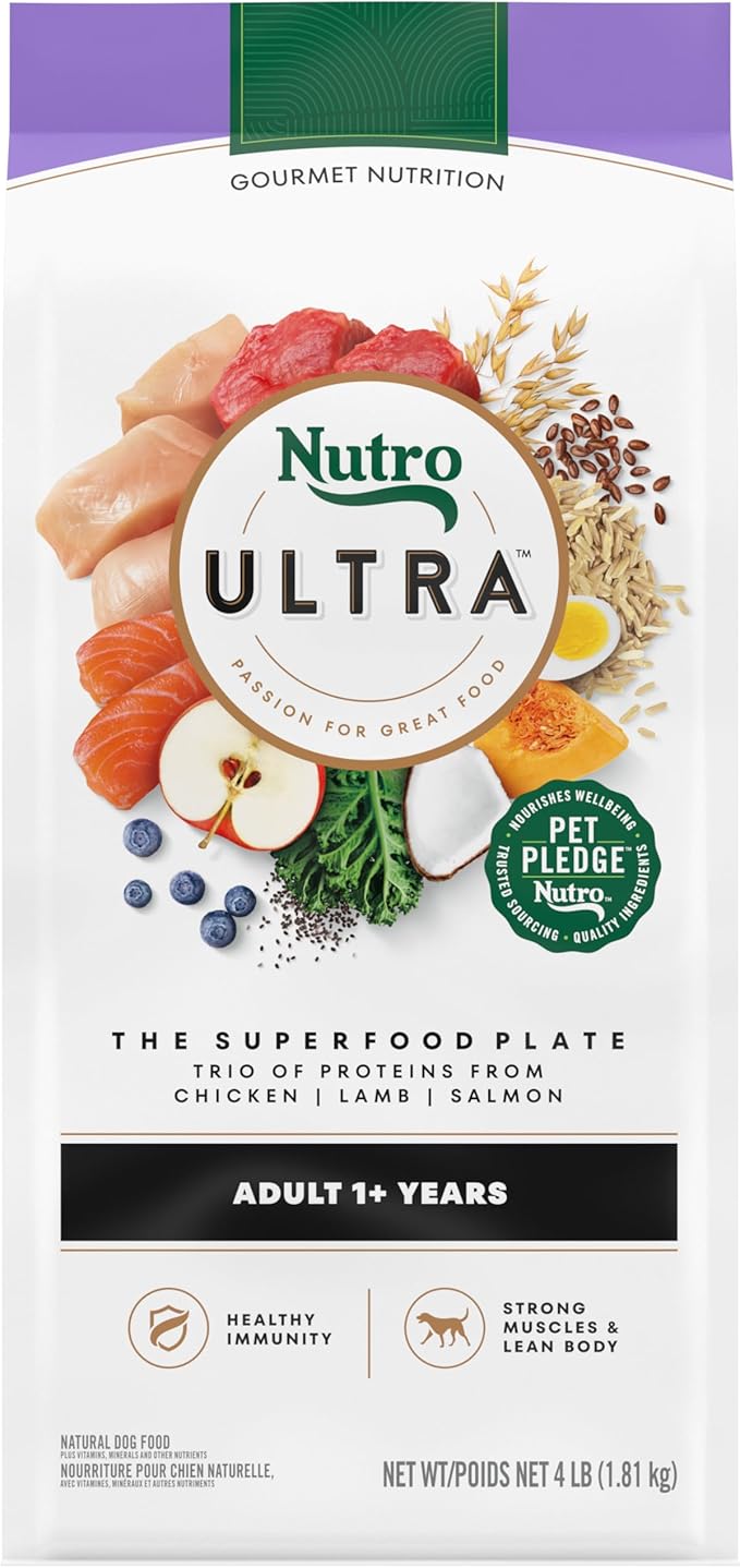 Nutro Ultra Adult Dry Dog Food with a Trio of Proteins from Chicken, Lamb and Salmon, 4 lb Bag