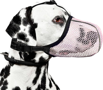 Dog Muzzle, Breathable Soft Muzzle for Medium to Large Dogs to Anti & Prevent Barking Biting Chewing, Reflective & Adjustable Basket Muzzle with Air Mesh for Beagle Pink L