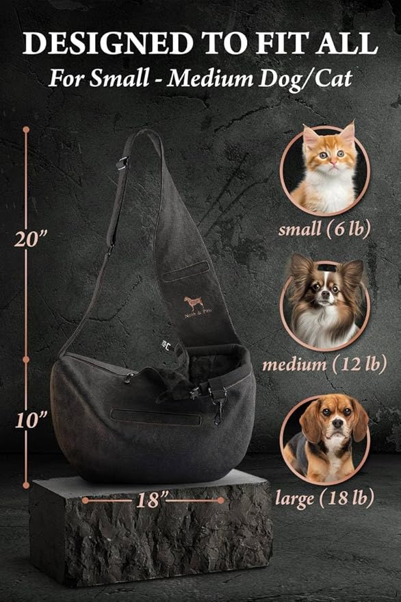 Noah & Paw Dog Sling Carrier for Small Dogs 5-18lb, Dog Sling for Small Dogs and Cats, Dog Carrier with Adjustable Padded Strap, Denim Lined with Fur, 3X Safety Features, Machine Washable