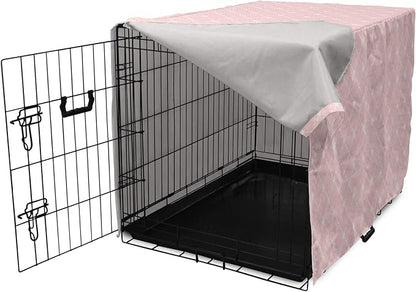 Ambesonne Blush Pink Dog Crate Cover, Abstract Monochrome Geometric Lace Inspired Grid Ornament with Stars Print, Easy to Use Pet Kennel Cover for Small Dogs Puppies Kittens, 18 Inch, Blush White
