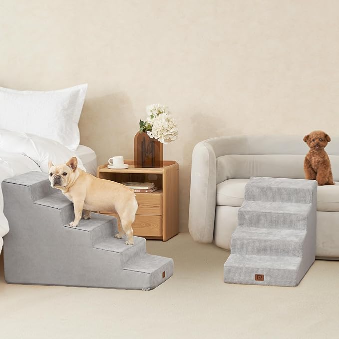 EHEYCIGA Dog Stairs for Small Dog 22.5”H, 5-Step Slope Dog Stairs for High Beds, Pet Steps with Non-Slip Bottom, Low Ramp and Larger Step Area