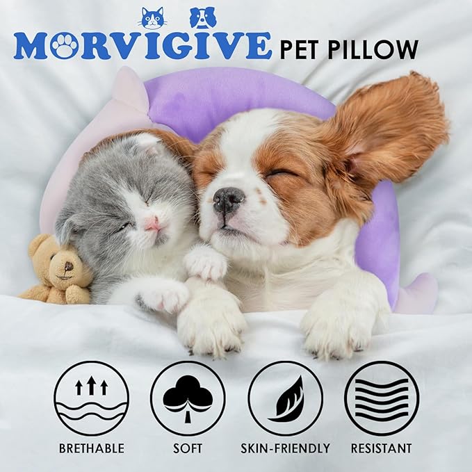 Dog Pillow,Pet Cat Pillow,Dog Pillows for Small Dogs,Dog Neck Pillow,Soft Kitten Pillow,Machine Washable Dog U-Shaped Pillow,Joint Relief Sleeping Improve for Pets, Purple,M
