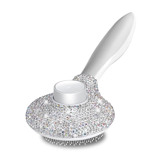 Bling Self Cleaning Slicker Brush for Dogs & Cats, Grooming Brushes for Long Short Haired Pets,Dog Brush for Shedding, Skin Friendly Deshedding Brush, Inlay Rhinestone Cat Brush,Rake, Comb