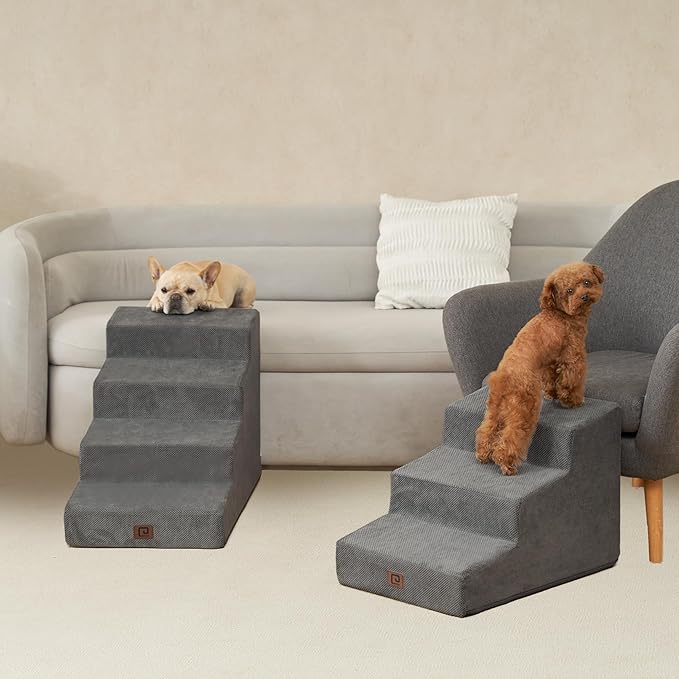 EHEYCIGA Dog Stairs for Small Dog 15.7”H, 3-Step Slope Dog Stairs for Couch and Sofa, Pet Steps with Non-Slip Bottom, Low Ramp and Larger Step Area