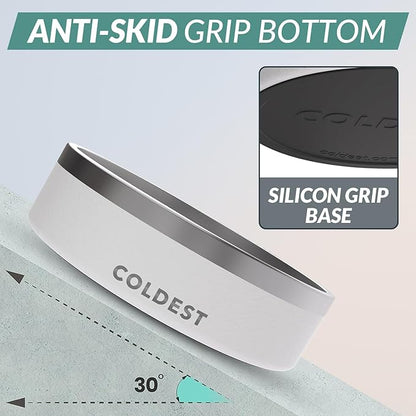 Coldest Dog Bowl - Anti Rust Metal, Non Slip, 3 Layers Insulated Stainless Steel Dog Bowls - Spill Proof & Heavy Duty - Water Bowl for Dogs, Cats & Pets, Dish Washer Safe (42 oz, Epic White)