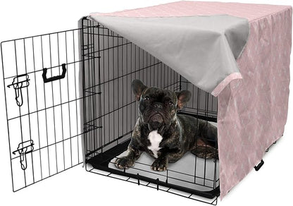 Ambesonne Blush Pink Dog Crate Cover, Abstract Monochrome Geometric Lace Inspired Grid Ornament with Stars Print, Easy to Use Pet Kennel Cover for Cats & Medium Dogs, 24 Inch, Blush White
