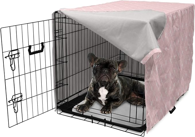Ambesonne Blush Pink Dog Crate Cover, Abstract Monochrome Geometric Lace Inspired Grid Ornament with Stars Print, Easy to Use Pet Kennel Cover for Cats & Medium Dogs, 24 Inch, Blush White
