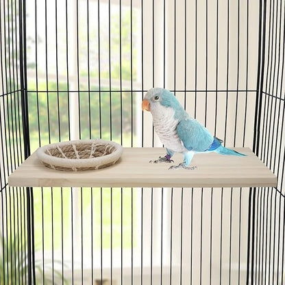 Wontee Bird Perch Stand with Nest Bird Breeding Nest Bed Wooden Platform for Budgies Parakeets Cockatiels Conures (S)