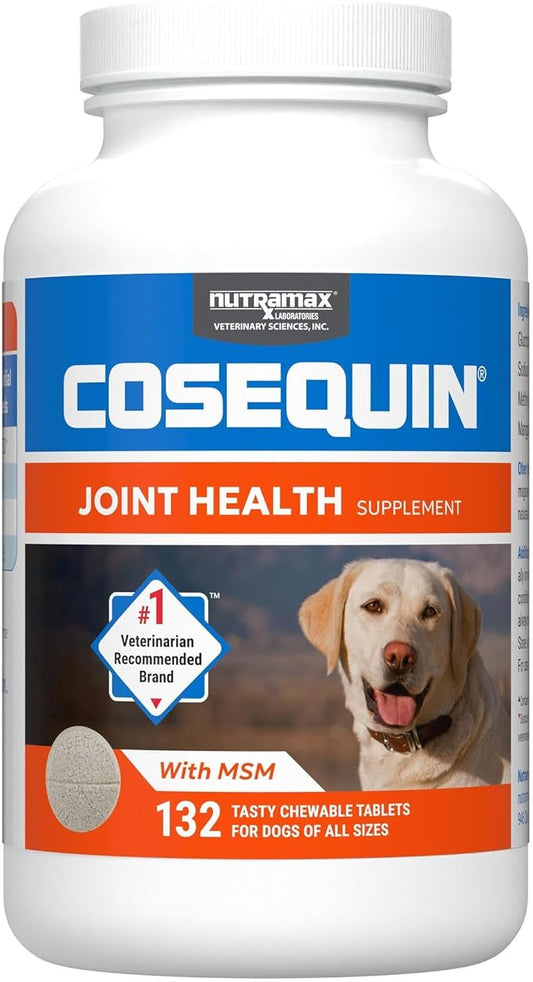 Nutramax Laboratories Cosequin Maximum Strength Joint Health Supplement for Dogs - With Glucosamine, Chondroitin, and MSM, 2 Pack, 264 Total Chewable Tablets