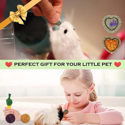 VESPRO Bunny Toys, 21PCS Rabbit Chew Toys for Teeth, Guinea Pig Natural Treats, Timothy Hay Sticks for Chinchillas Hamsters Rats, Small Animals Teeth Grinding