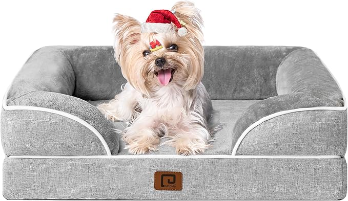 EHEYCIGA Orthopedic Dog Bed for Small Dogs, Waterproof Memory Foam Small Dog Beds with Sides, Non-Slip Bottom and Egg-Crate Foam Medium Dog Couch Bed with Washable Removable Cover, Grey