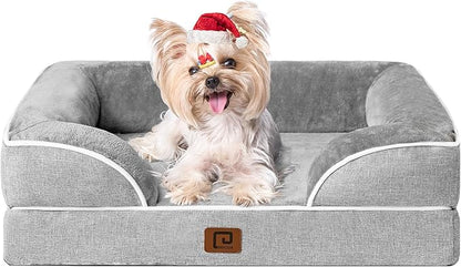 EHEYCIGA Orthopedic Dog Bed for Small Dogs, Waterproof Memory Foam Small Dog Beds with Sides, Non-Slip Bottom and Egg-Crate Foam Medium Dog Couch Bed with Washable Removable Cover, Grey