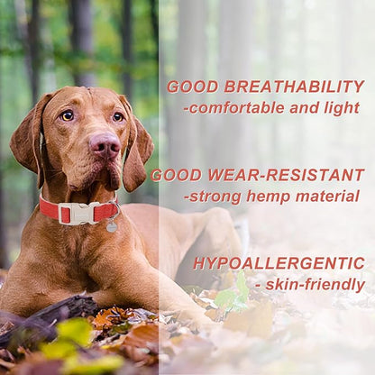 DOGWONG Cotton Hemp Dog Collar, Heavy-Duty Adjustable Soft Natural Fabric Puppy Necklace for Small to Large Dogs