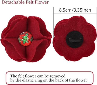 ARING PET Christmas Dog Collar-Girl Dog Collar with Felt Flower, Cute Red Christmas Dog Collars Pet Collars with Metal Buckle