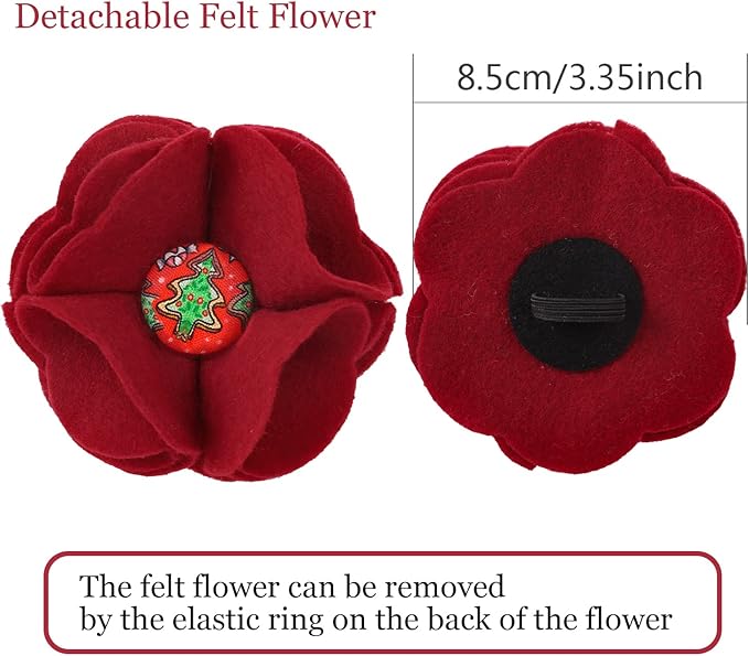 ARING PET Christmas Dog Collar-Girl Dog Collar with Felt Flower, Cute Red Christmas Dog Collars Pet Collars with Metal Buckle