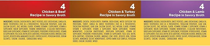 Nature_ Recipe Grain Free Chicken & Beef Recipe, Chicken & Turkey Recipe and Chicken & Lamb Recipe in Savory Broth Variety Pack Wet Dog Food, 12-2.75 oz. Cups, 2 Count