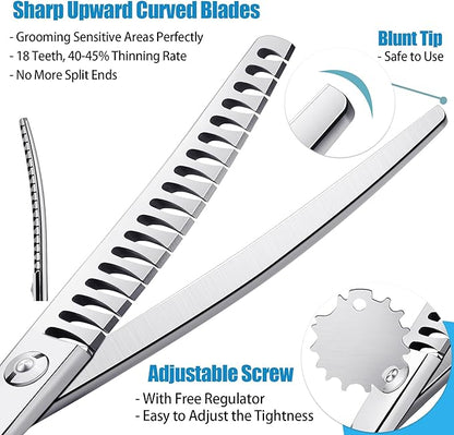 6.5" Upward Curved Dog Chunker Dog Grooming Thinning Scissors Professional Blending Texturizing Trimming Shears for Dog Cat Pet Japanese Stainless Steel Silver