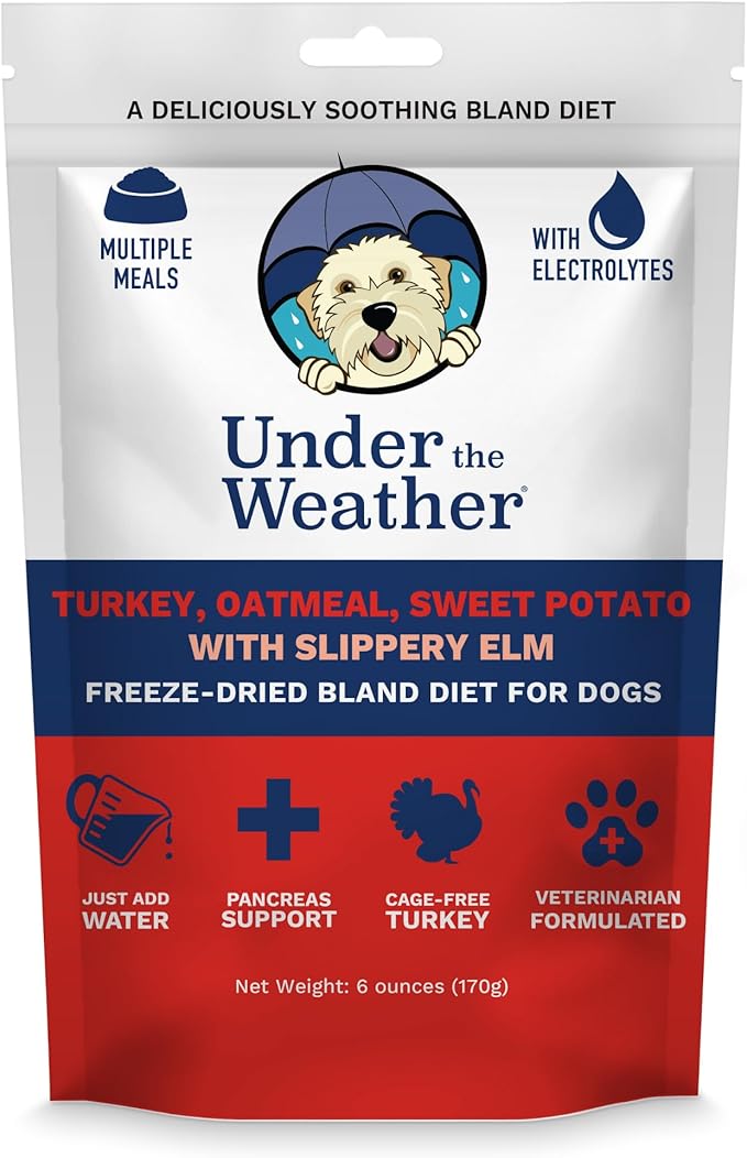 Under the Weather Bland Diet for Dogs | Easy to Digest Stomach Support for Sick Dogs | Contains Electrolytes, All Natural | 1 Pack - Turkey, Oatmeal, Sweet Potato & Slippery Elm for Dogs - 6oz