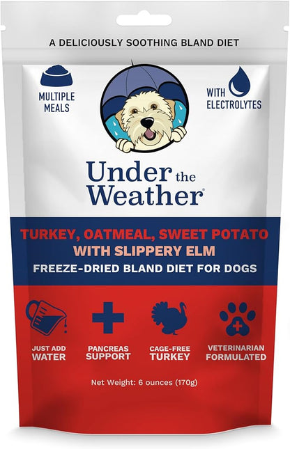 Under the Weather Bland Diet for Dogs | Easy to Digest Stomach Support for Sick Dogs | Contains Electrolytes, All Natural | 1 Pack - Turkey, Oatmeal, Sweet Potato & Slippery Elm for Dogs - 6oz