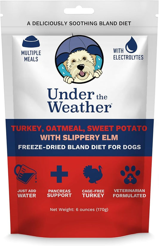 Under the Weather Bland Diet for Dogs | Easy to Digest Stomach Support for Sick Dogs | Contains Electrolytes, All Natural | 1 Pack - Turkey, Oatmeal, Sweet Potato & Slippery Elm for Dogs - 6oz