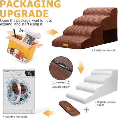 Topmart Wider High Density Foam Dog Steps 4 Tiers,Extra Wide Deep Pet Steps,Non-Slip Pet Stairs with Waterproof Cover,Soft Foam Dog Ladder,Best for Older Dogs Injured,Older Pets,Cats with Joint Pain