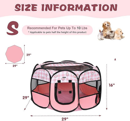 Lucky Monet Foldable Dog Playpen Cat Puppy Playpen Indoor Pop Up Pet Animal Playpen Outdoor Kennel Cage Pen Tent for Small Medium Dog Puppy Cat Kitten Rabbit - Small, Pink