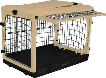 Pet Gear _he Other Door 4 Door Steel Crate for Dogs/Cats with Garage-Style Door, Includes Plush Bed + Travel Bag, No Tools Required, 3 Models, 3 Colors
