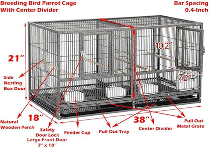 Combo Breeding Stacker Center Divided Breeder Bird Flight Double Rolling Cage with Side Breeding Nest Door (Black Vein, Single Stack Without Stand)