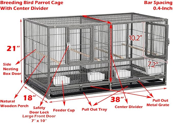 Combo Stacker Center Divided Breeder Breeding Bird Flight Double Rolling Cage for Aviaries Canaries Cockatiels Lovebirds Finches Budgies Small Parrots (BlackVein, One Stacker Without Stand)