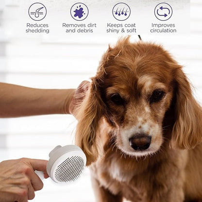 1 Pcs Cat Grooming Brush, Cat Brush Cats Grooming Dematting Comb Self Cleaning Slicker Brushes for Dogs Cats Pet for Shedding Remove Undercoat Mats Hair Pet Massage-Self Cleaning Slicker Brush, Gray