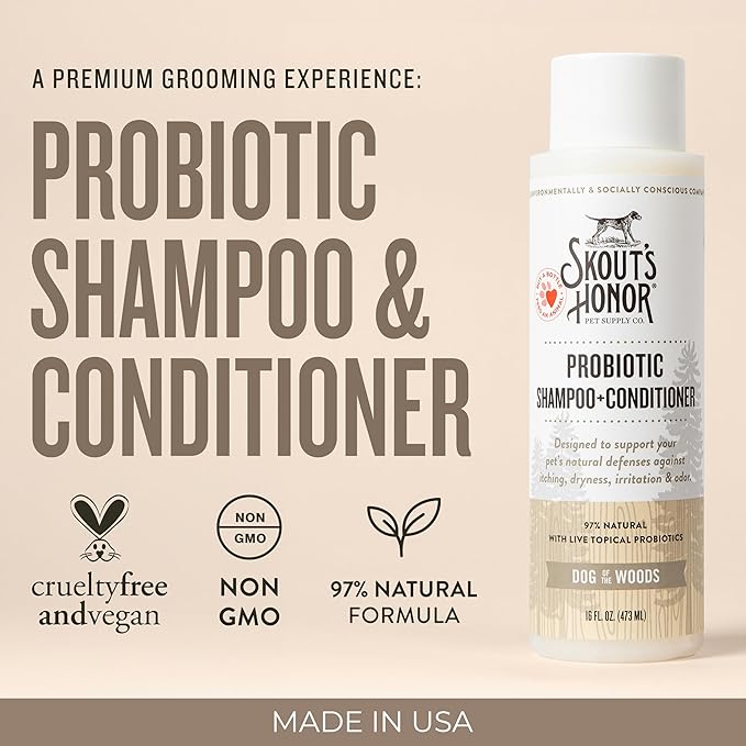Skout's Honor Probiotic Pet Shampoo & Conditioner with Avocado Oil & Omega-3s, 97% Natural, Paraben & Sulfate-Free, Cruelty-Free, 16oz, Dog of The Woods, 2-Pack