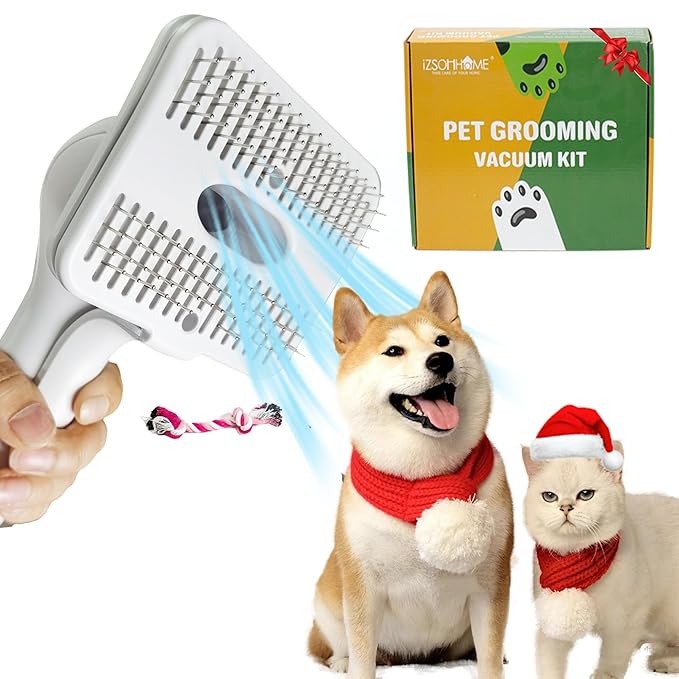 Dog Cat Brush for Shedding and Grooming,Self Cleaning Slicker Brush,Massage the skin,Easy to Clean Comb for Long or Short Haired Pets,Also use with Vacuum,Compatible with Vac 32&35mm