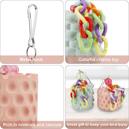 Wontee Bird Beak Grinding Stone Bird Calcium Block Chewing Treats Toy for Budgies Cockatiels Conures Quaker Senegal Parrot, 2PCS (Orange+Green)