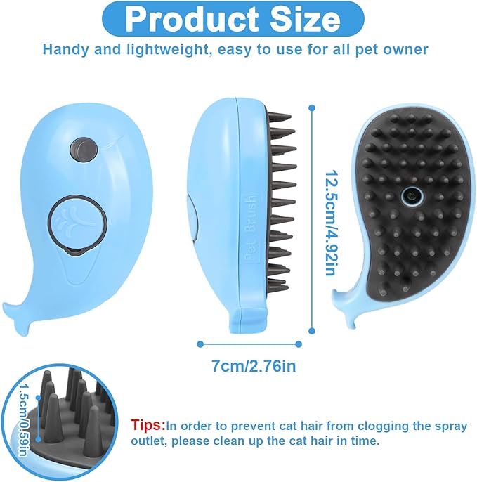 Nepfaivy Cat Steam Brush for Shedding - 3 in 1 Pet Steam Brush for Dog and Cat, Rechargeable Steamy Cat Brush, Spritz Defur Comb for Cats, Steamer Brush for Massage, Grooming and Removing Loose Hair
