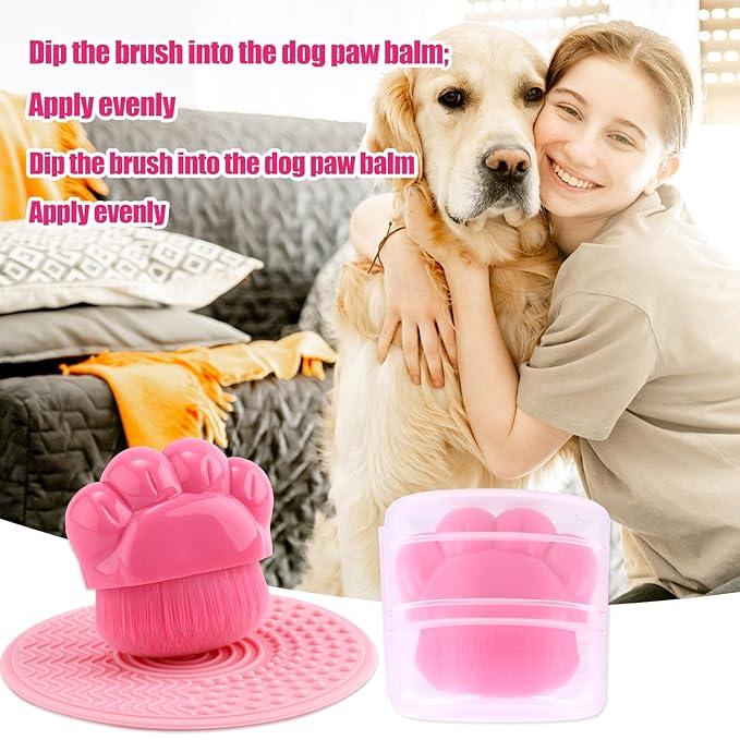 2pcs Dog Paw Balm Brush, Dog Paw Pad Balm Brush with Silicone Cleaning Pad Dog Cares Products Dog Nose Balm Applicator Paw Cleaning Brush for Dogs Cats (Pink)