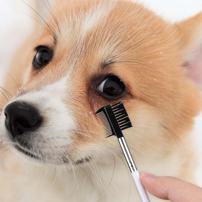 2pcs Double-Headed Dog Eye Comb, Soft Bristles Dog Eye Cleaning Brush 2 in 1 Dog Eye Booger Tear Stain Remover for Puppy Cat Pet Grooming Tools (Black, White)