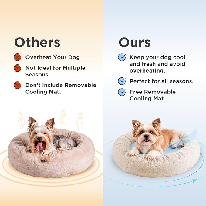 Small Donut Dog Bed, Calming Dog Bed Washable Ideal for Small to Large Dogs and Cats & Round Dog Bed,Anti-Anxiety Multiple Sizes (Beige, Combo X-Small (21" L x 21" W x 7" Th))