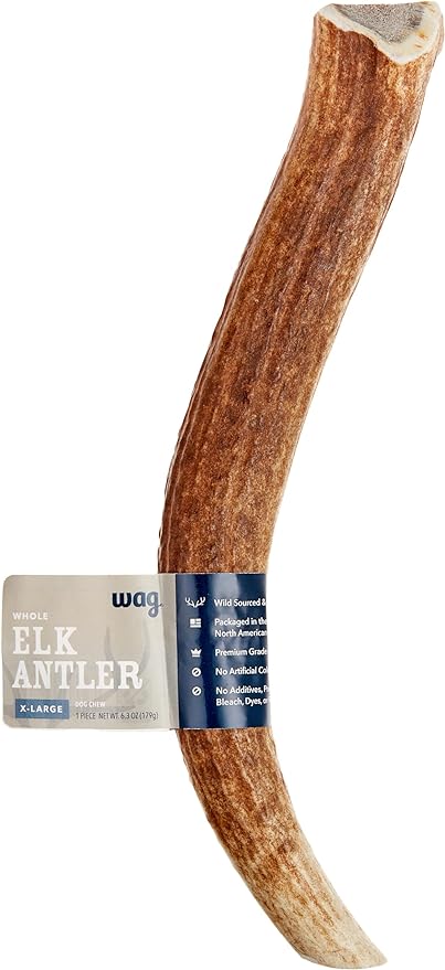 Amazon Brand - Wag Elk Antler - Whole - X-Large 9.5-10.5 inches (Best for Dogs over 45 lbs)