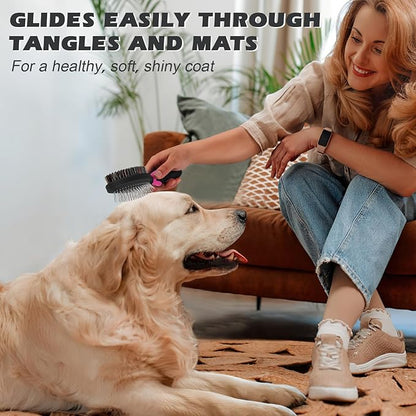 2PCS Dog Grooming Tools - Double-Sided Bath Brush for Shedding and Bathing, Suitable for Short/Long Haired Dogs, Premium Pet Supplies (Black Pink)