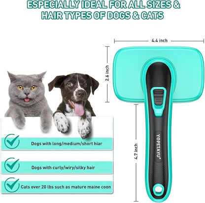 Dog Brush for Shedding, Self-Cleaning Slicker for Short & Long Haired Pets, Removes Mats, Tangles, Fur, Gentle on Skin, Ideal for Small, Medium, Large Dogs. Includes Flea Comb & Nail Clipper